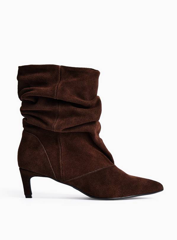 Brown Ruched Mid Heel Suede Boots 9